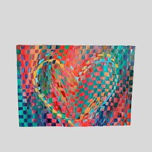 Copper Wall Art by Gale Smith, "Happy Heart" Painted Woven Metal Artwork 14x10